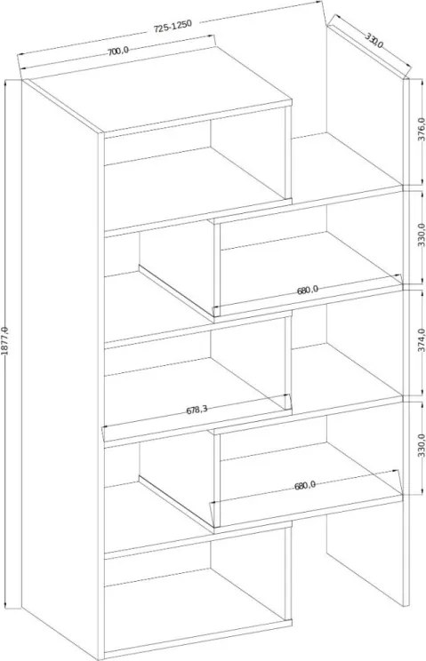 Biblioteca 75-125x188 cm, Karmelo, ADRK Furniture (Culoare: Natural / Natural)