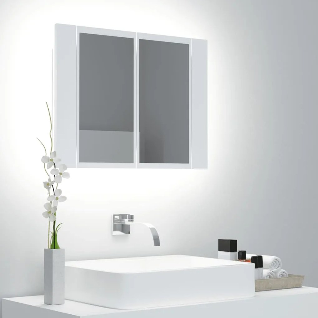 804956 vidaXL Dulap de baie cu oglindă și LED, alb, 60x12x45 cm acril