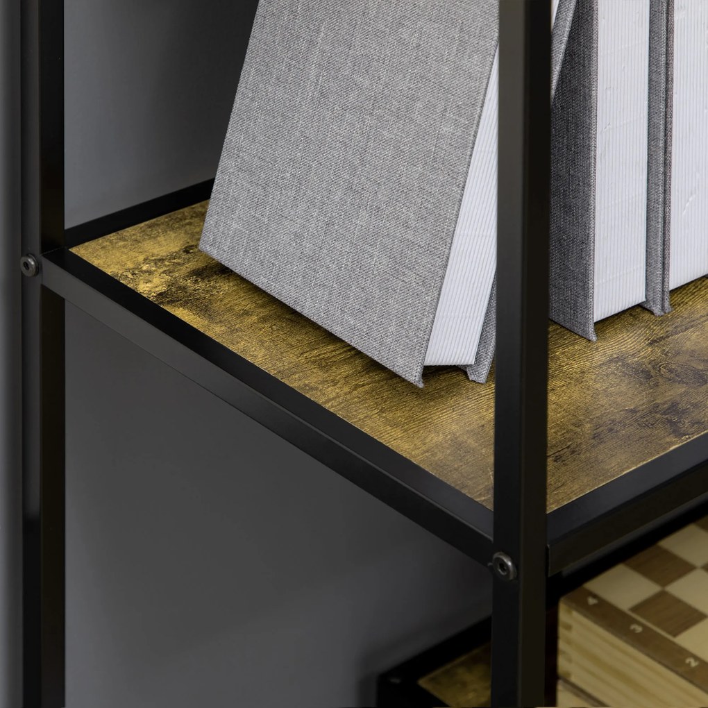 Biblioteca in stil industrial modern cu 4 rafturi, rafturi din lemn si metal pentru sufragerie si birou, 83x34x180cm maro HOMCOM | Aosom RO