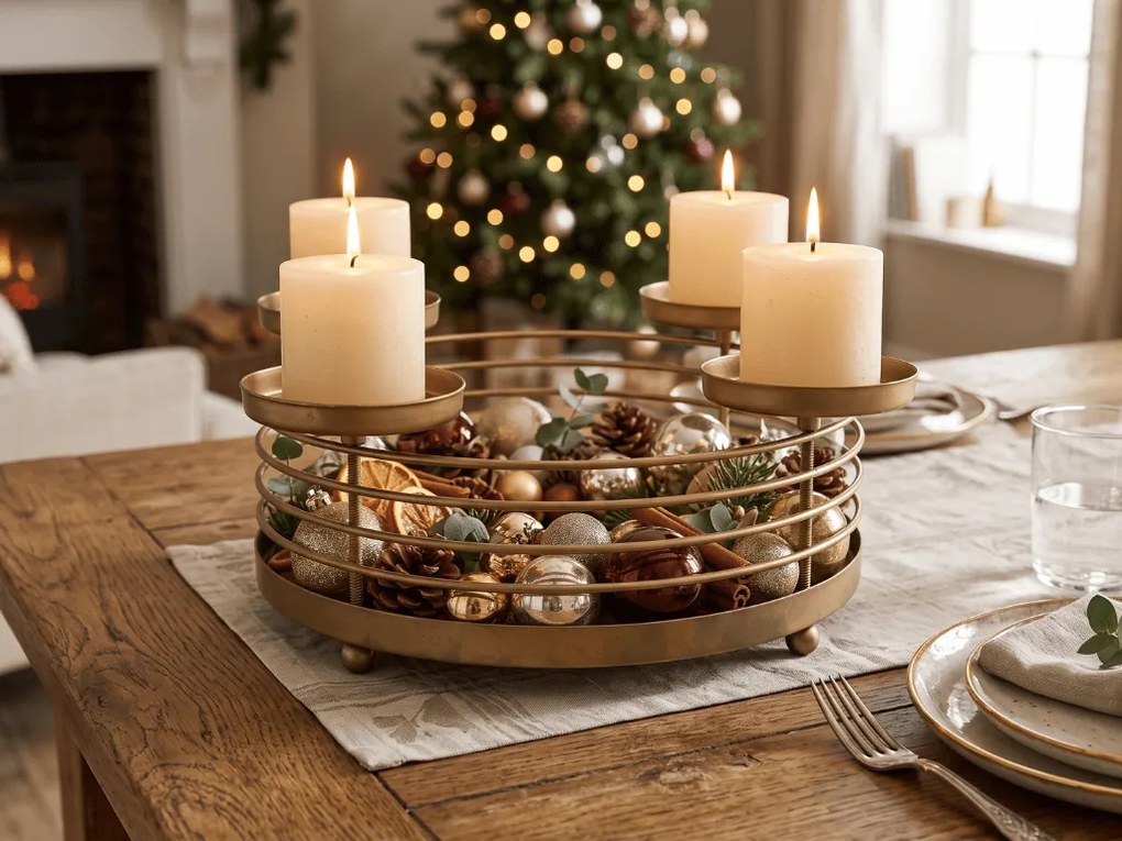 Suport metalic pentru lumanari de Advent GOLDEN ADVENT 32 cm, auriu