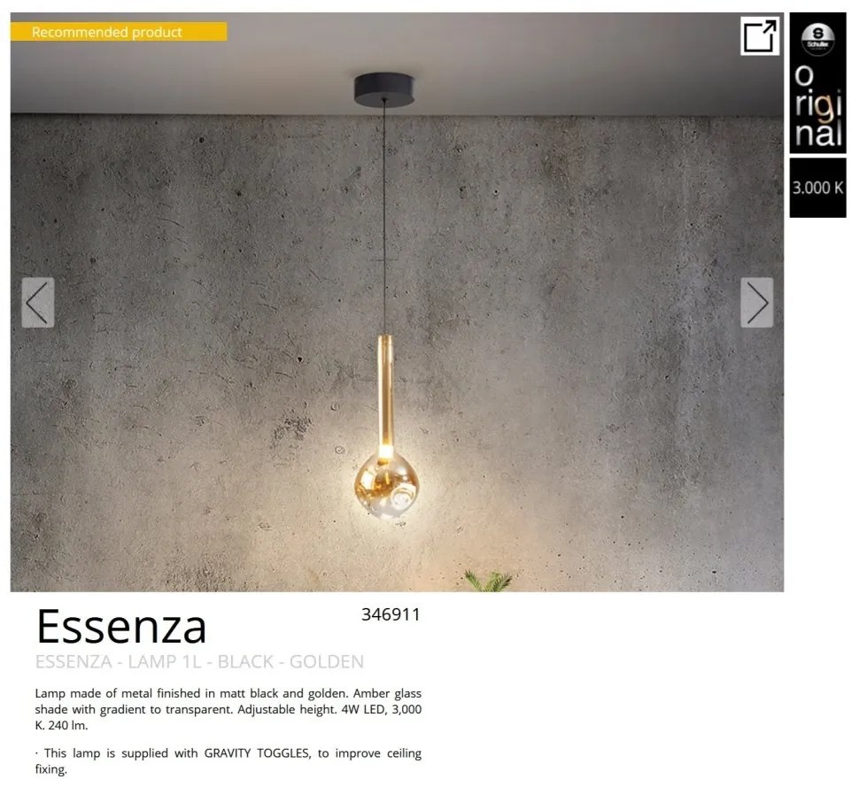 Pendul LED design modern Essenza negru, auriu