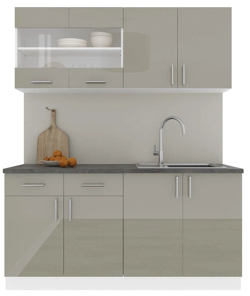 Set Bucatarie Karo V8, Gri Lucios/Alb, MDF, Blat Thermo 28 mm, L 160 cm
