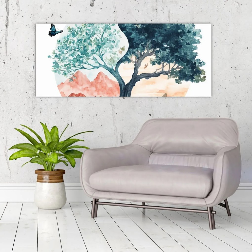 Tablou – Arbore acvarelă plin de viață (120x50 cm)