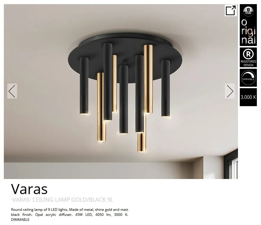 Lustra LED dimabila aplicata design modern Varas negru/auriu