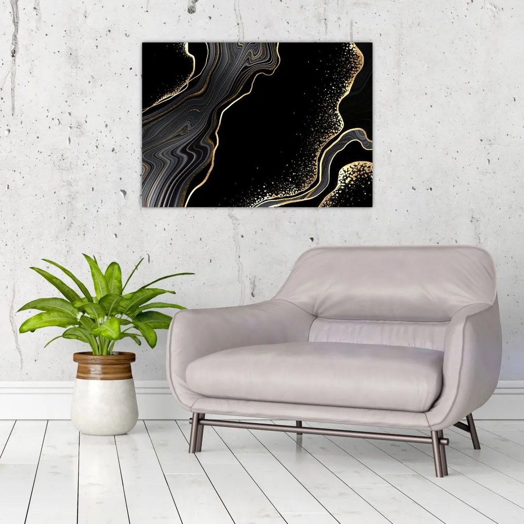 Tablou pe sticlă - Marmură negru - auriu (70x50 cm)