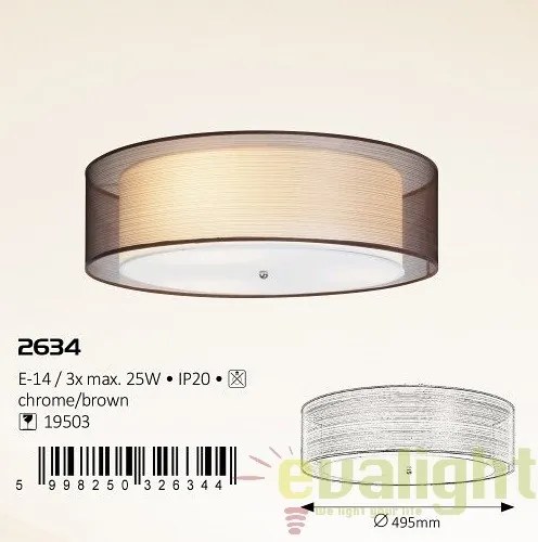 Plafoniera design modern, finisaj crom/ maro, diametru 49,5cm, Anastasia 2634 RX