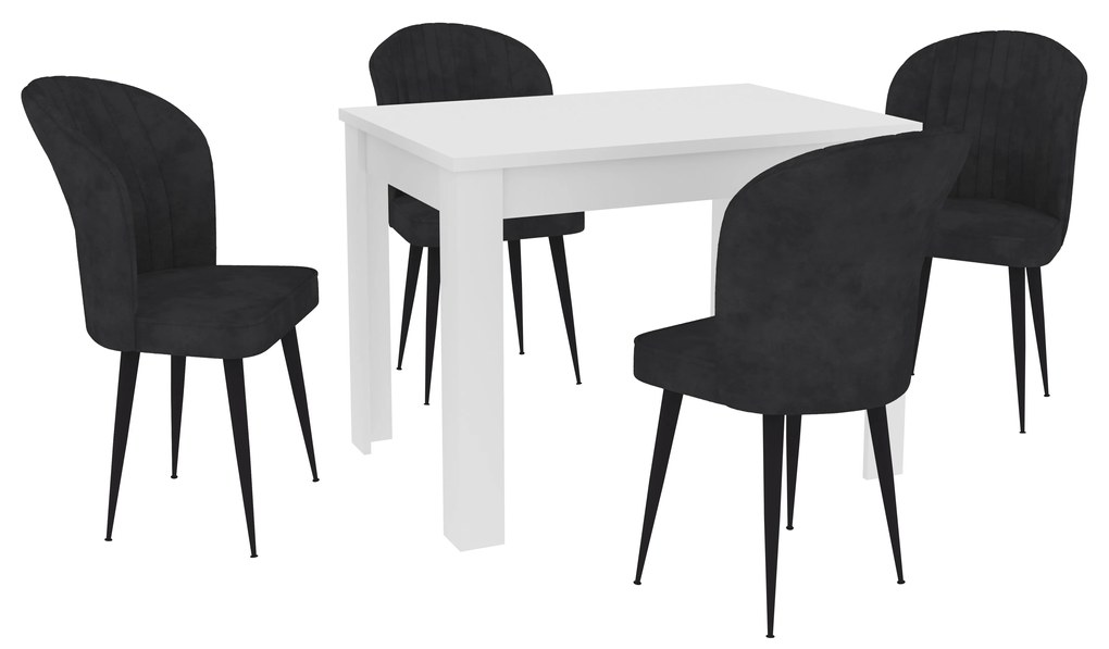 Set Masa Zeta, Alb, 4 Scaune, Negre, 102 x 69 x 75 cm