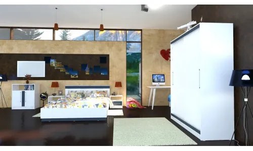 Dormitor Verona Alb/Gri cu pat 140x200 cm