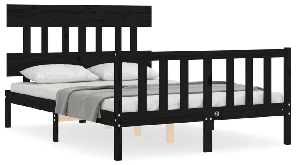 3193310 vidaXL Cadru de pat cu tăblie dublu mic, negru, lemn masiv