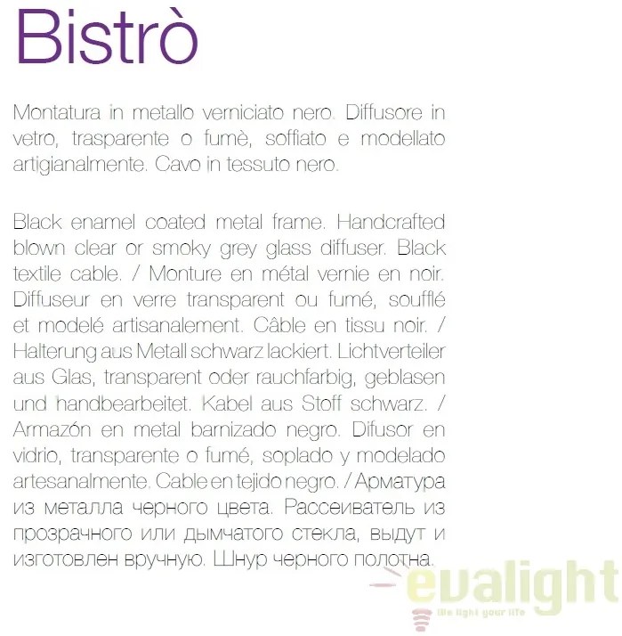 Lustra diametru 40cm, din sticla suflata manual, BISTRO SP1 ROUND fumurie 120904