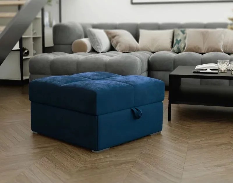 Taburet albastru inchis ZENOVA cu spatiu de depozitare 65x65 cm