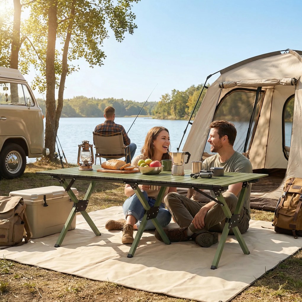 Outsunny Masă de Camping Pliabilă 116 cm, Masă de Picnic Impermeabilă cu Blat Rulabil și Cadru Metalic, Verde | Aosom Romania