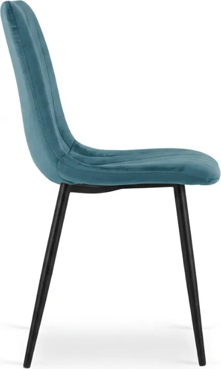 Scaun de catifea petrol LAVA PETROL BLUE cu picioare negre