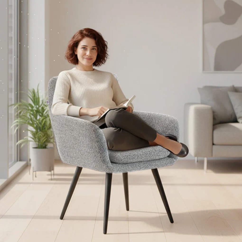 HOMCOM Scaun de accent modern, scaun tapițat cu picioare metalice, aspect de in, Gri deschis | Aosom Romania