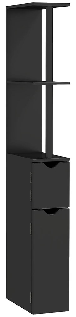 Kleankin Coloană de Baie cu 2 Rafturi și 2 Dulapuri, Mobilier Înalt de Baie Spațios din MDF, 15,2x29,8x118 cm, Negru | Aosom Romania
