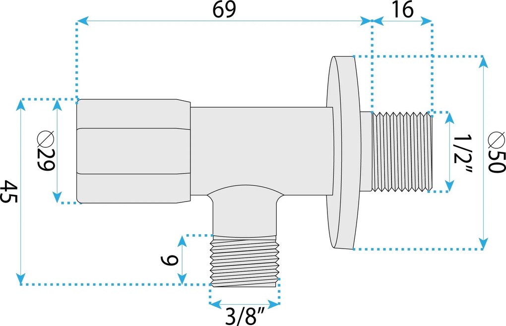 Robinet colțar 02  1/2" x 3/8" Brush Gold