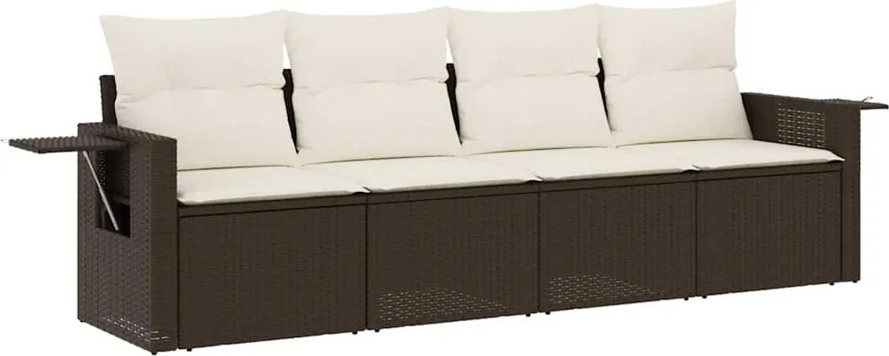 vidaXL Set canapele de grădină, 4 piese, cu perne, maro poliratan maro