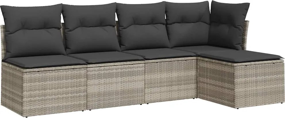 vidaXL Set canapele de grădină cu perne, 5 piese gri deschis poliratan