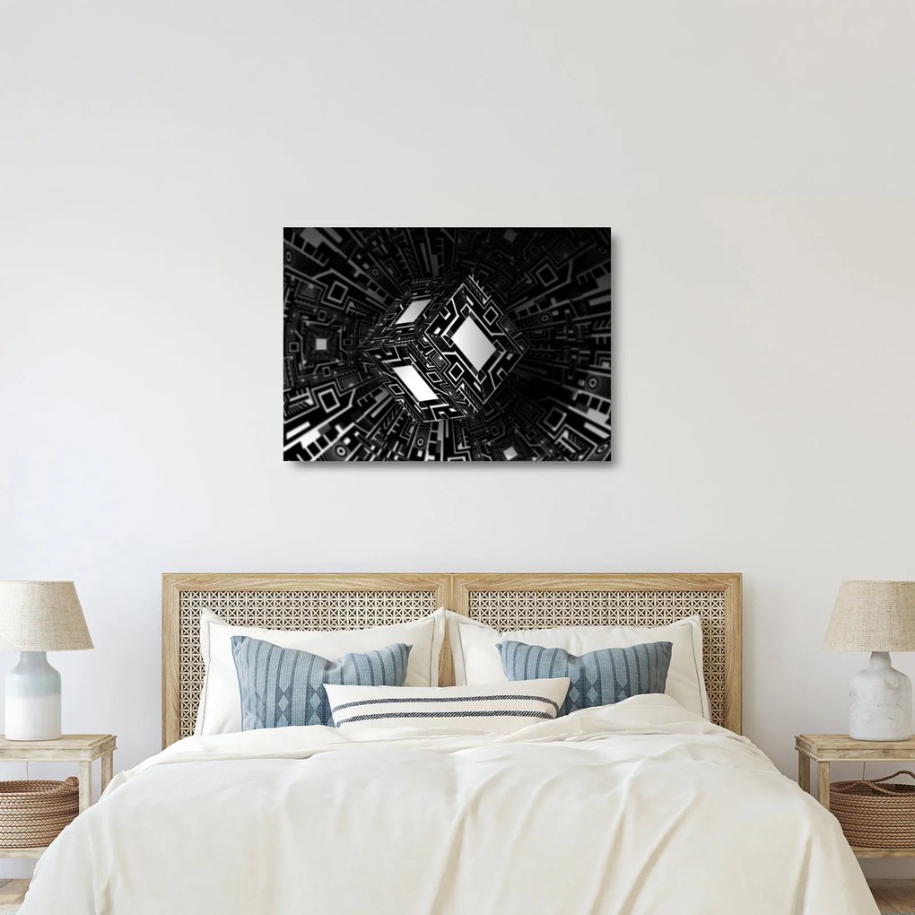 Tablou pe sticlă cu un cub abstract (70x50 cm)