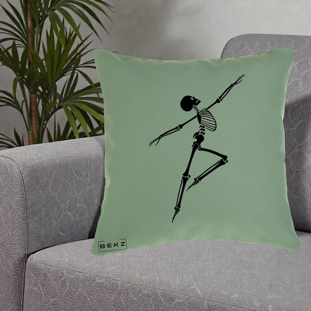 Perna Decorativa Schelet Dansator Silueta Neagra Halloween, 40x40 cm, Verde, Husa Detasabila, Perna Inclusa, BEKZ®