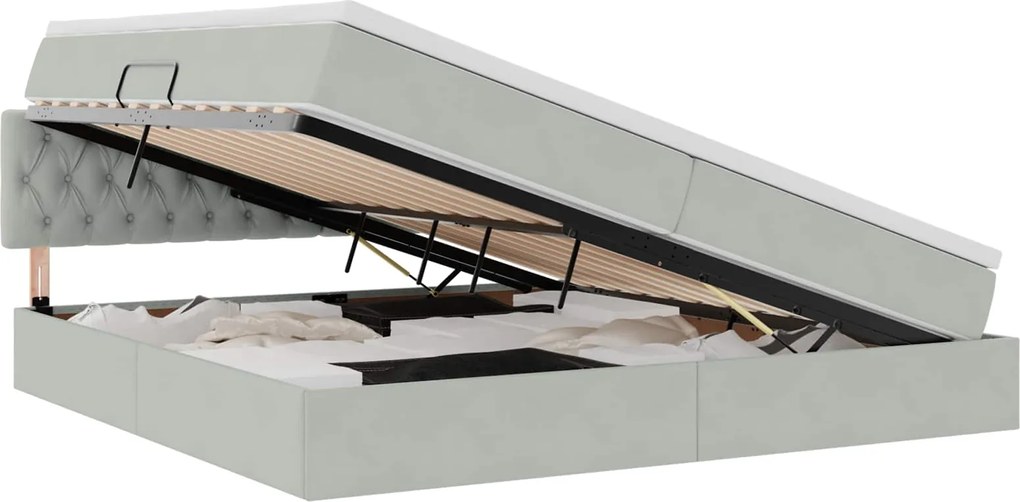 vidaXL Pat cu storage cu saltea Gri deschis 200 x 200 cm Catifea