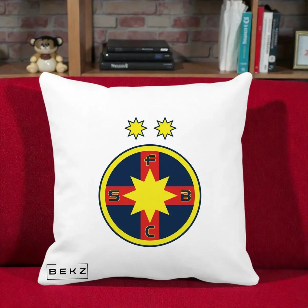Perna Personalizata FCSB Fotbal Club Steaua Bucuresti, 40x40 cm, Alba Mata, Husa Detasabila, Perna Inclusa, BEKZ®