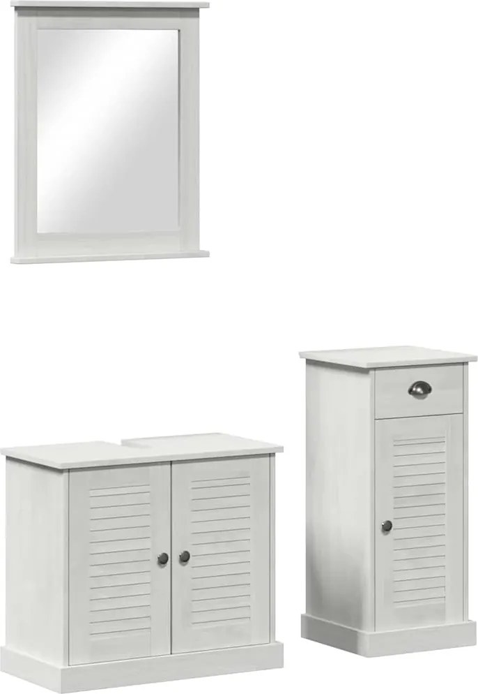 vidaXL Set de mobilier pentru baie 3 pcs Alb Antic Lemn de pin masiv