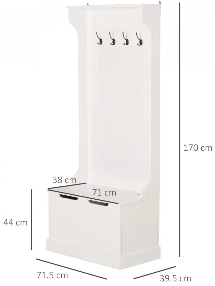 CUI13 - Cuier Alb, 71 cm, 4 agatatori haine, chei hol, depozitare pantofi, pantofar