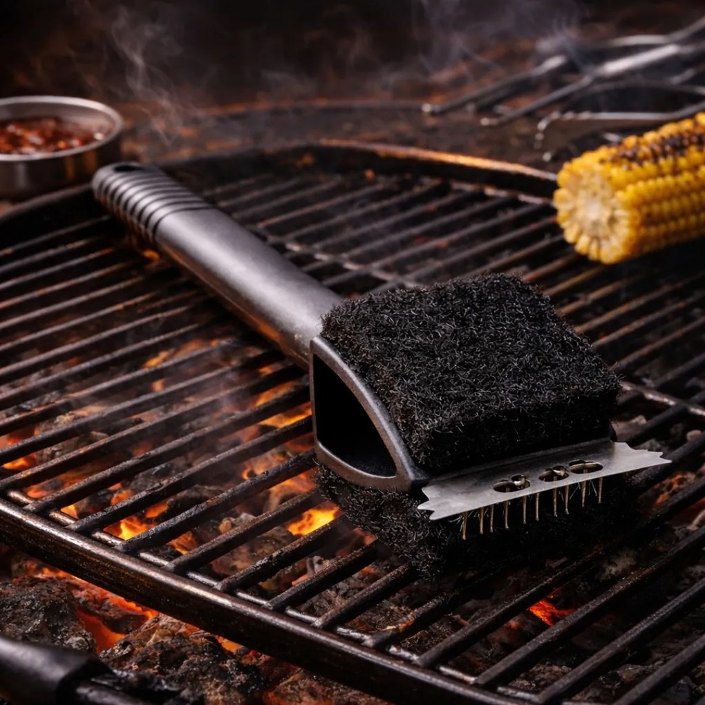 Perie profesională pentru curățarea grătarului, 3în1, cu mâner ergonomic, cap multifuncțional, BBQ
