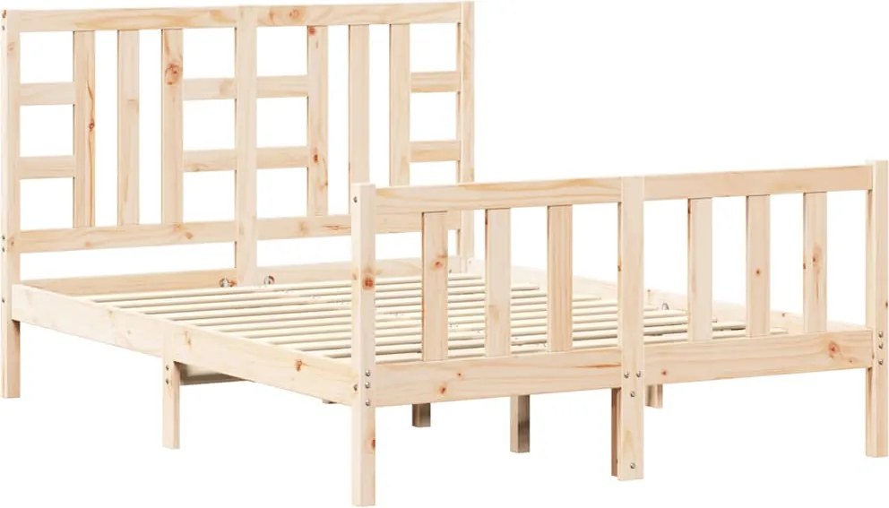 vidaXL Cadru de pat cu tăblie, dublu, lemn masiv