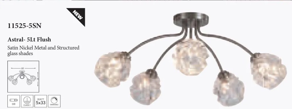 Lustra aplicata 5 becuri metal nickel satinat Astral