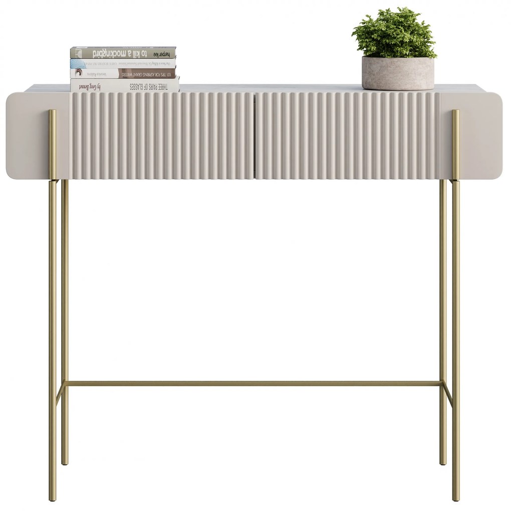 Masuta de toaleta Malmi 100 cm cu sertare - cashmir / crema bianca / picioare aurii