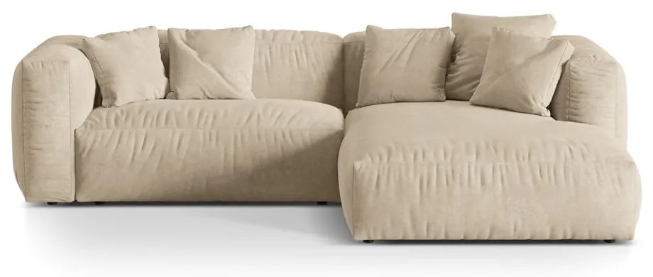 Colțar modular bej cu tapițerie din catifea (cu colț pe partea dreaptă/cu șezlong) Martina – Micadoni