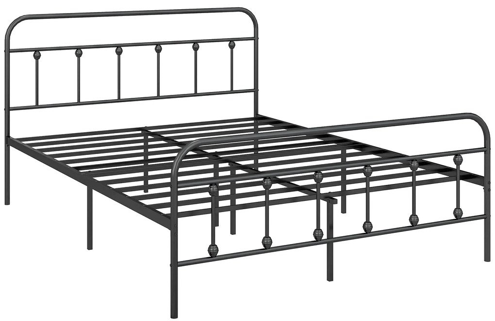 HOMCOM Cadru de pat 140 x 200 cm 2 persoane din oțel somieră cu lame cap de pat și picior de pat depozitare sub pat negru | Aosom Romania