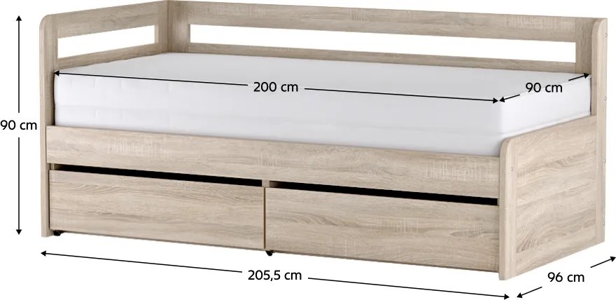 Pat extensibil, 90/179x200, stejar sonoma, REA HOPPIP