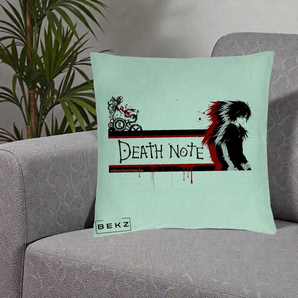 Perna Personalizata Death Note L Lawliet Rosu-Negru, 40x40 cm, Verde Menta, Husa Detasabila, Perna Inclusa, BEKZ®