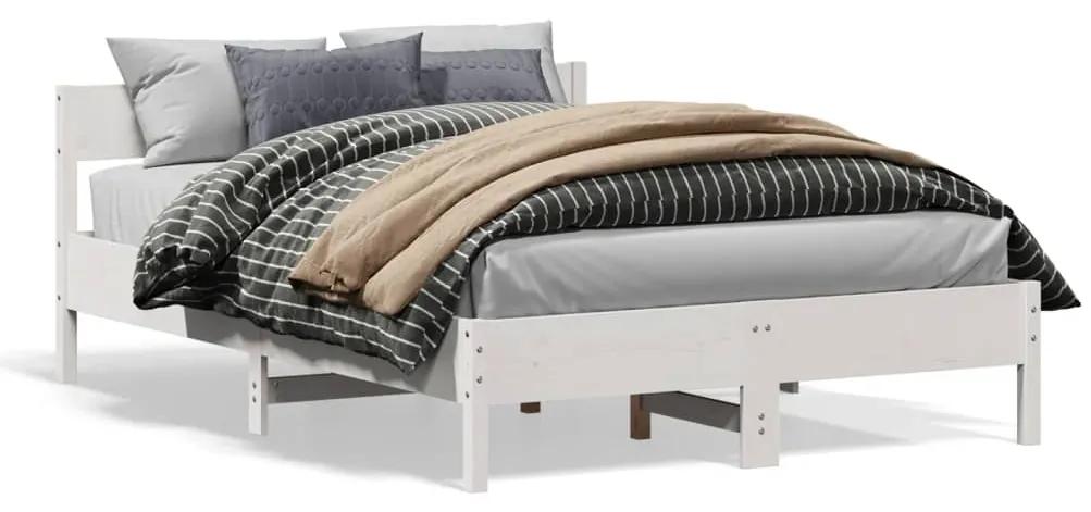 842771 vidaXL Cadru de pat cu tăblie, alb, 135x190 cm, lemn masiv de pin