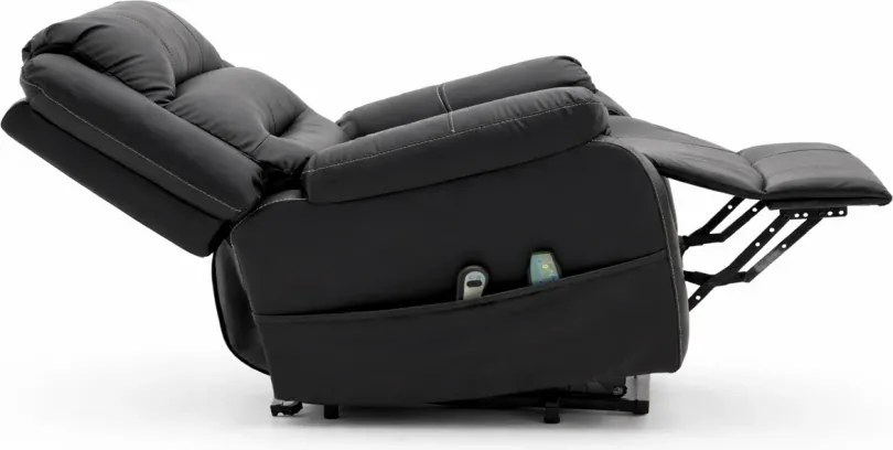 RESIGILAT- Fotoliu Electric Power Lift&Recliner, ridicare și rabatare, masaj și incalzire, buzunar lateral, telecomenzi, PU, Negru