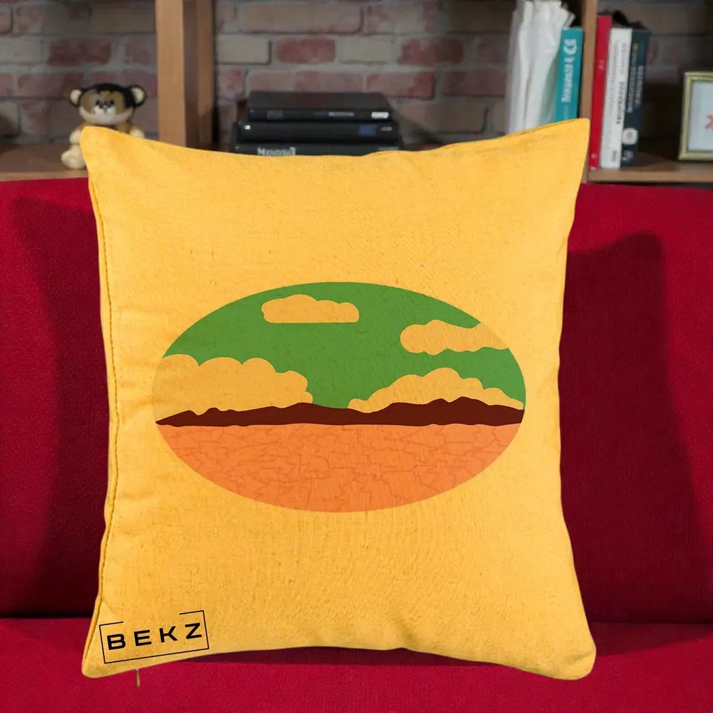 Perna Decorativa Peisaj Desert Oval Pastel, 40x40 cm, Galben, Husa Detasabila, Perna Inclusa, BEKZ®