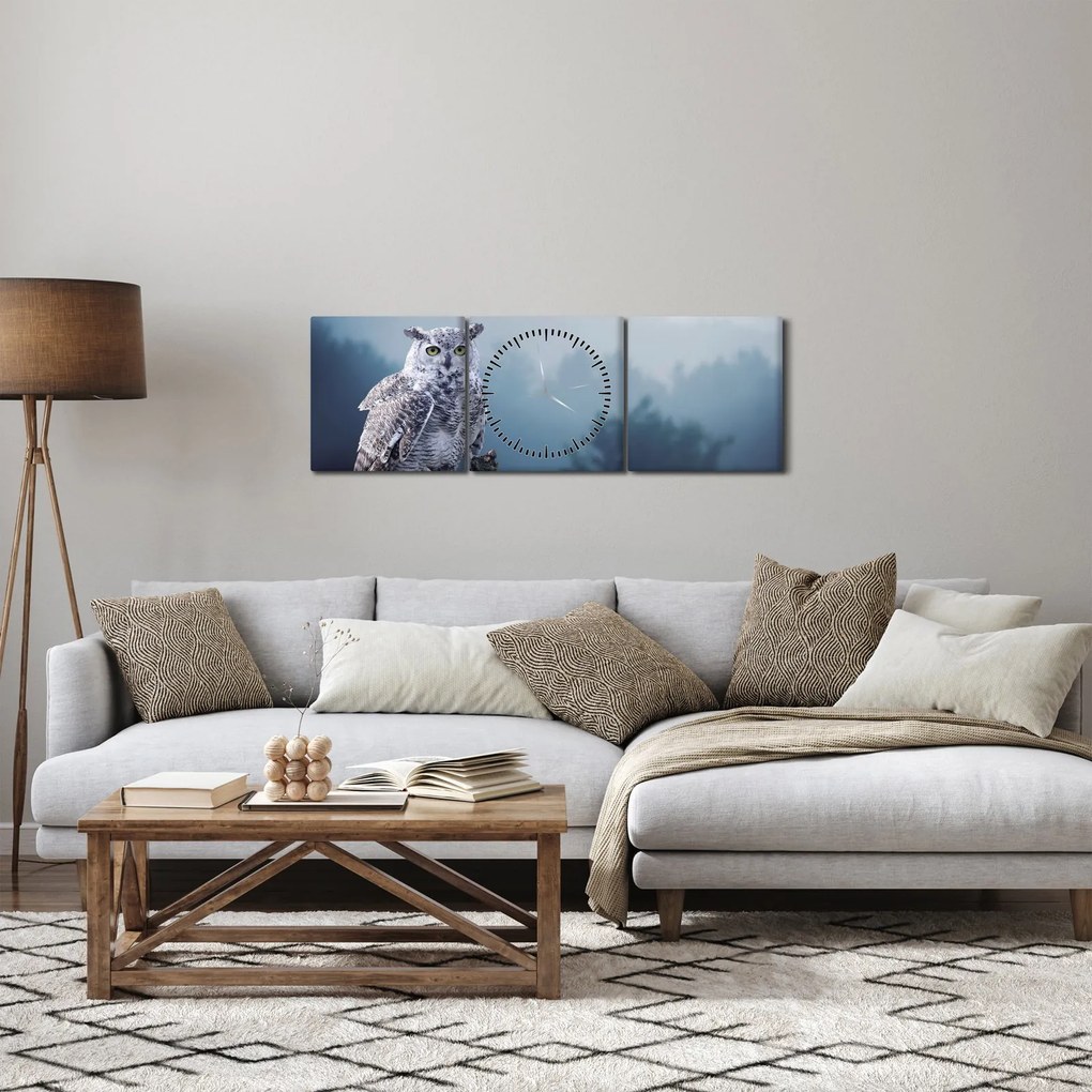 Tablou - Bufniță de zăpadă (cu ceas) (90x30 cm)