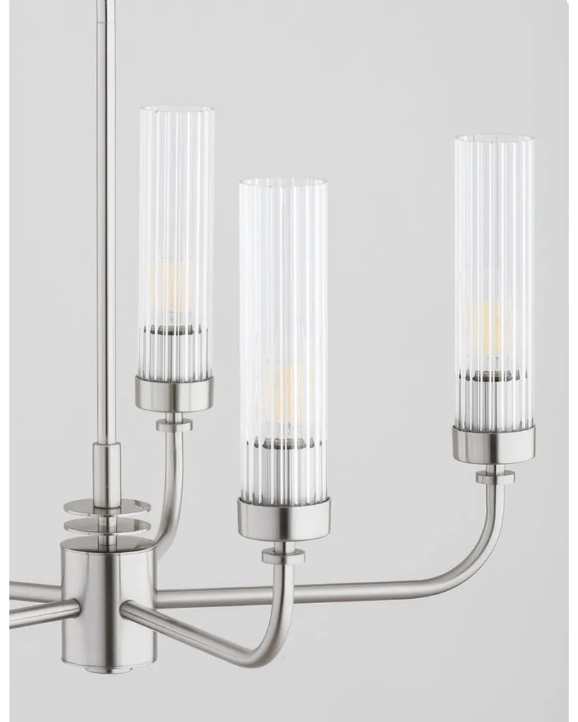 Candelabru 5 brate, otel nickel, sticla canelata PRESTON 2198