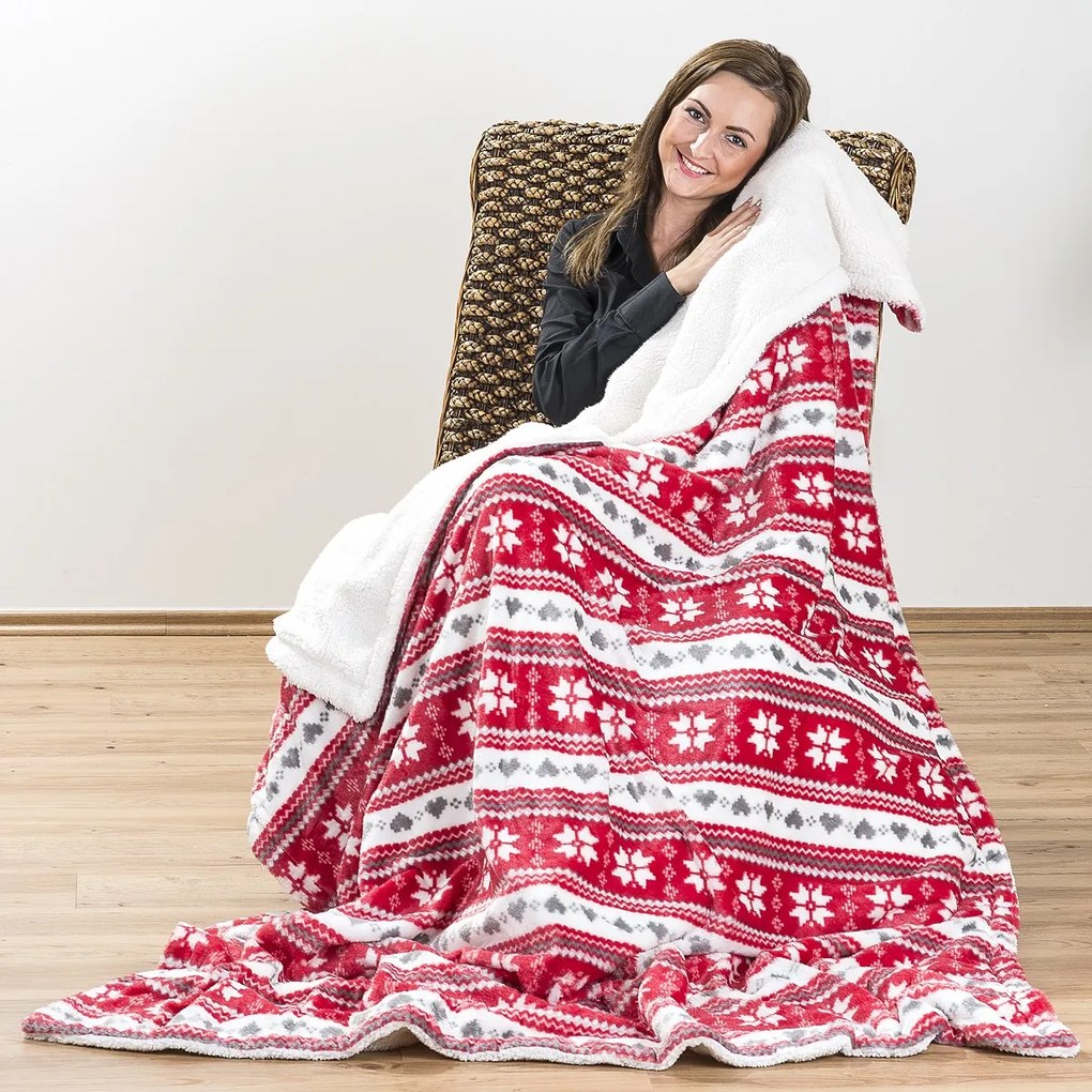 Pătură din imitație blăniță 4Home Vis de iarnă roșu, 150 x 200 cm