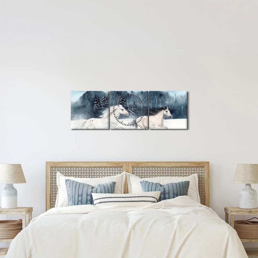 Tablou cu caii pictați (cu ceas) (90x30 cm)