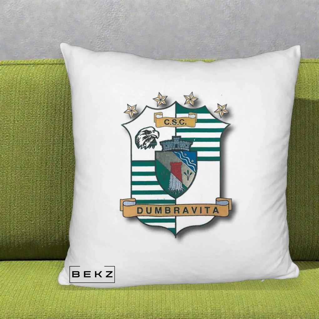 Perna Personalizata CSC Dumbravita Fotbal, 40x40 cm, Alb Pufos, Husa Detasabila, Perna Inclusa, BEKZ®