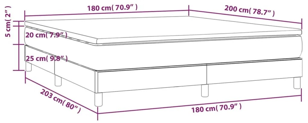 Pat box spring cu saltea, gri inchis, 180x200 cm, textil Morke gra, 25 cm, 180 x 200 cm