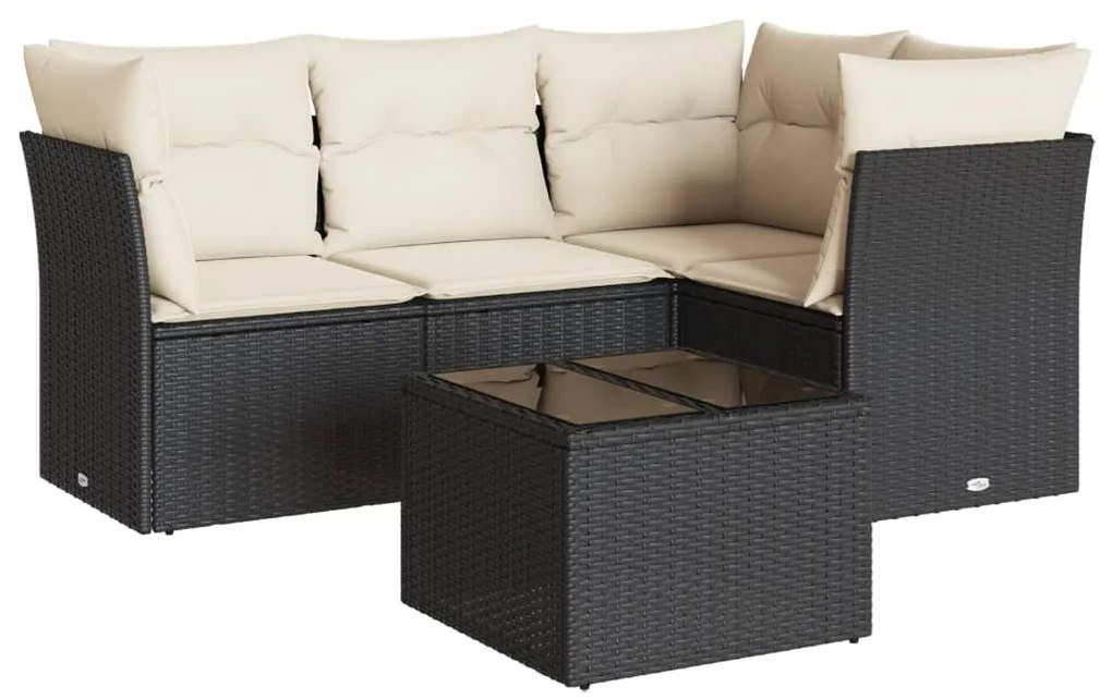 3217586 vidaXL Set mobilier de grădină cu perne, 5 piese, negru, poliratan