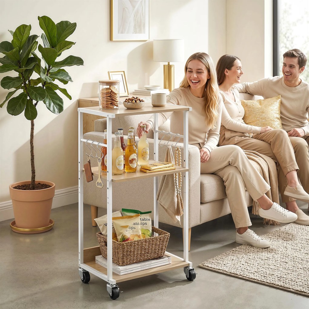 HOMCOM Suport pentru Imprimantă pe 3 Niveluri cu Roți și Cârlige, Masă Modernă, Lemn Natural. | Aosom Romania