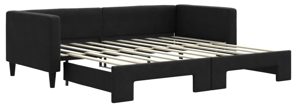3196590 vidaXL Pat de zi cu extensie, negru, 90x190 cm, textil