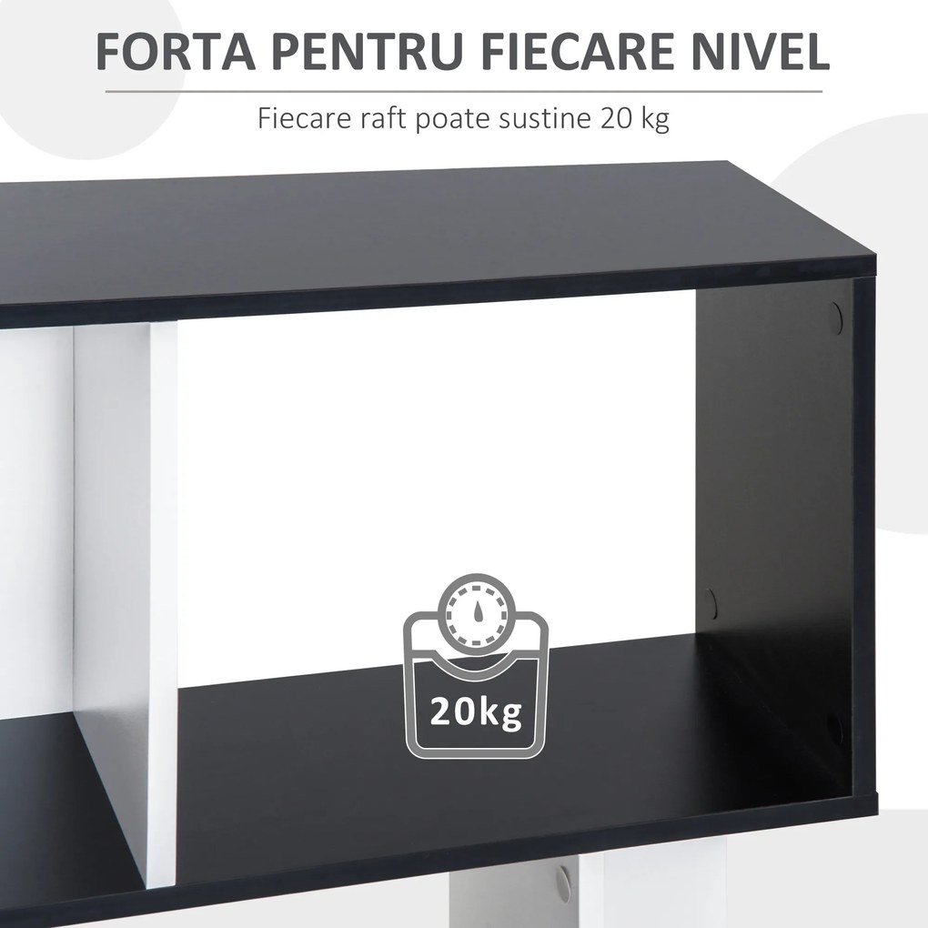 HOMCOM Bibliotecă de perete cu 5 rafturi, 60x24x184.5 cm, Alb și Negru | Aosom Romania