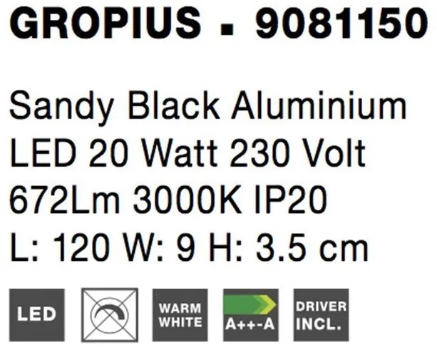 Aplica de perete LED design liniar GROPIUS negru, L-120cm, H-9cm